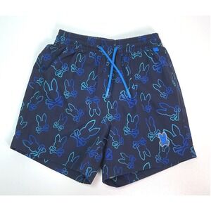 Psycho Bunny Boys Swim Shorts Navy Bunny Skull Print Elastic Waist Size 4/XXS